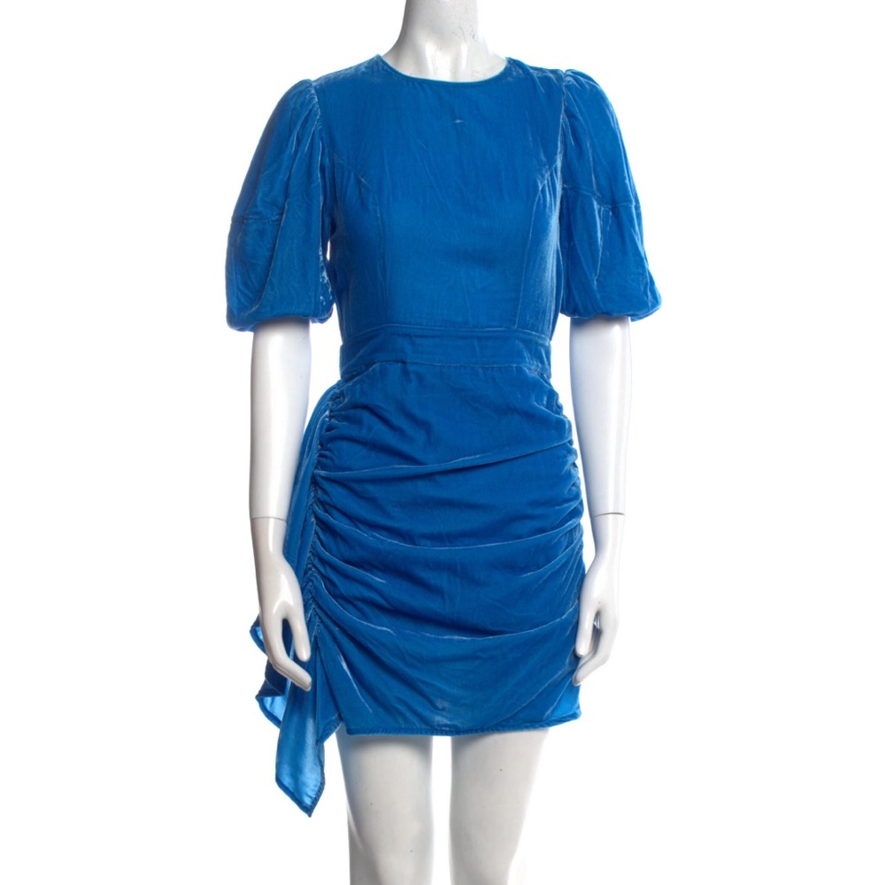 RHODE Blue Velvet Crew Neck Dress
